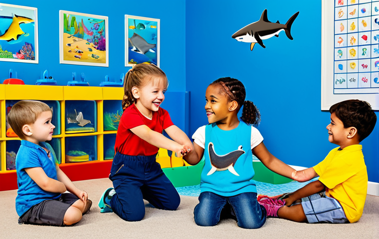 아기상어 피규어 - Playtime Adventure**

A group of diverse, fully clothed children playing in a brightly colored playr...