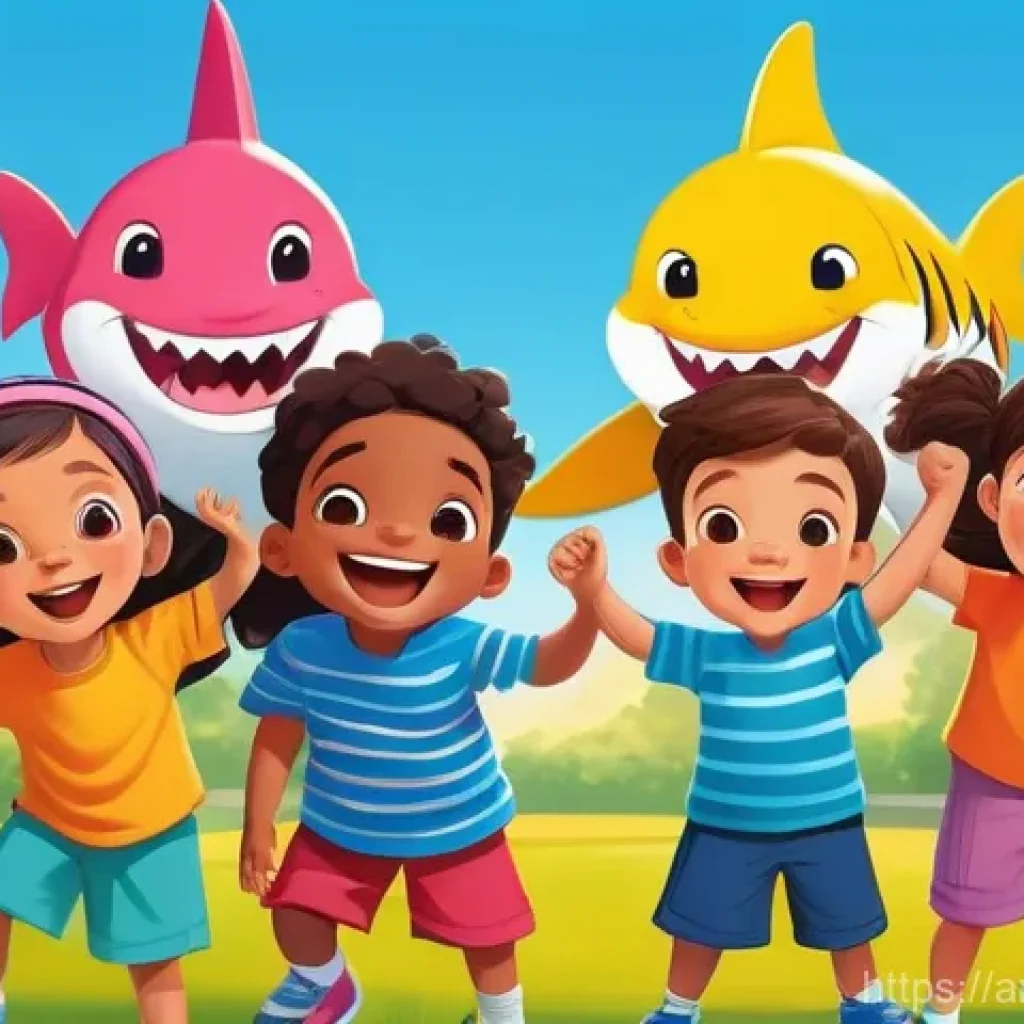 핑크퐁 애니메이션 - **Prompt:** A vibrant and cheerful scene depicting a diverse group of children, aged 4-7, from vario...