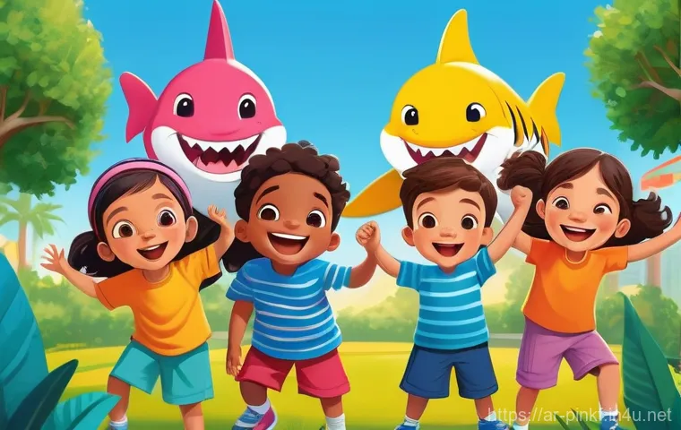 핑크퐁 애니메이션 - **Prompt:** A vibrant and cheerful scene depicting a diverse group of children, aged 4-7, from vario...