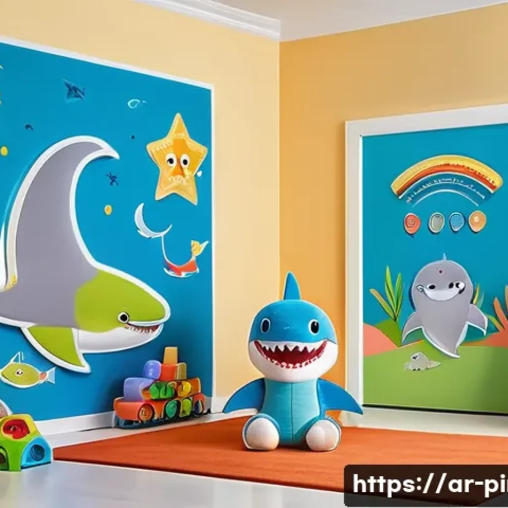아기상어 유행에 따른 제품 트렌드 - A vibrant, colorful children&rsquo;s playroom filled with interactive educational toys inspired by popular...