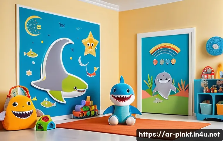 아기상어 유행에 따른 제품 트렌드 - A vibrant, colorful children&rsquo;s playroom filled with interactive educational toys inspired by popular...