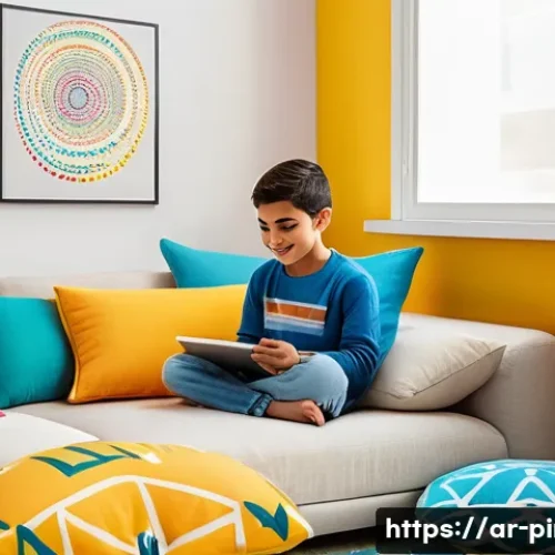 핑크퐁 오디오북 - A vibrant and colorful children's room in a modern Middle Eastern home, featuring a young Arab child...