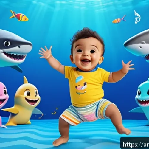 핑크퐁 아기상어 노래 - A vibrant and colorful animated scene featuring a cheerful Arab toddler wearing a patterned diaper, ...