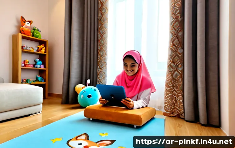 핑크퐁 커스텀 영상 만들기 - Photorealistic family home studio in a modern Arab living room, a mother wearing a modest pastel hij...